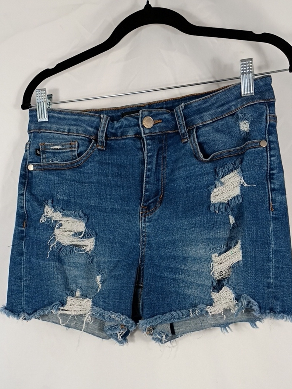 EUC Judy Blue Medium Blue Distressed Denim Shorts Women's Size Large Summer